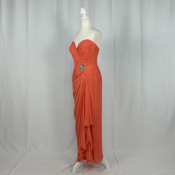 Jovani Vibrant Orange Maxi Dress with Shawl - Picture 4 of 7